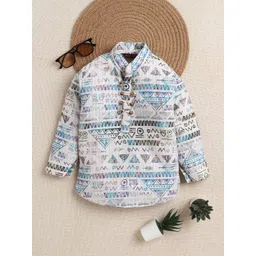 ahhaaaa Boys Abstract Printed Mandarin Collar Straight Cotton Kurta-picture-21