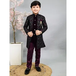 ahhaaaa Boys Embroidered Velvet Sherwani Set-picture-34