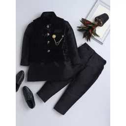 ahhaaaa Boys Ethnic Motifs Embroidered Regular Thread Work Velvet Kurta with Pyjamas-picture-45