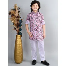 ahhaaaa Boys Floral Printed Regular Thread Work Kurta with Pyjamas-picture-32