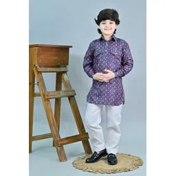 ahhaaaa Boys Floral Printed Regular Thread Work Kurta with Pyjamas-picture-18