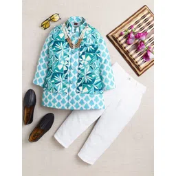 ahhaaaa Boys Floral Printed Regular Thread Work Kurta with Pyjamas-picture-26