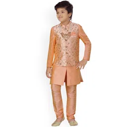 ahhaaaa Boys Orange Solid Kurta with Pyjamas & Nehru Jacket-picture-14