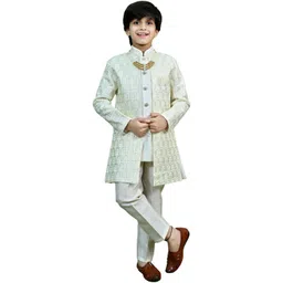 ahhaaaa Boys Regal Woven Design Mandarin Collar Sherwani With Trousers-image-7