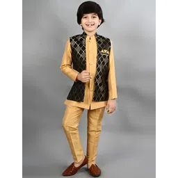 ahhaaaa Boys Self Designed Mandarin Collar 3 Piece Sherwani Set-picture-30