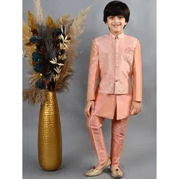ahhaaaa Boys Woven Brocade Sherwani Set-image-9