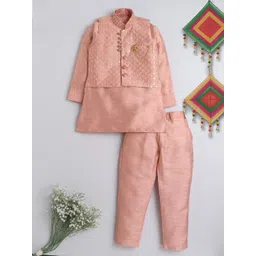 ahhaaaa Boys Woven Design Indo-Western Sherwani Set-image-0