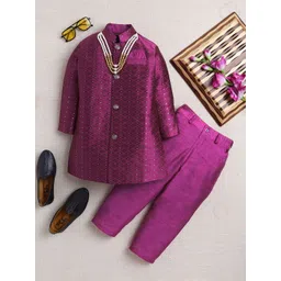 Ahhaaaa Boys Woven Self-Design Sherwani-image-4