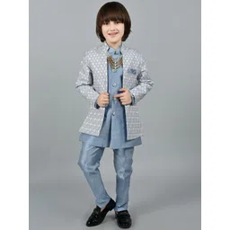 ahhaaaa Boys Zari Worked Indo-Western Sherwani Set-picture-13
