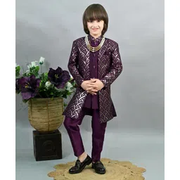 Ahhaaaa Brocade Sequins Embellished Ethnic Designed Sherwani Pant Set - Wine-picture-21