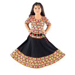 ahhaaaa Girls Black & Red Embellished Ready to Wear Lehenga & Blouse With Dupatta-picture-22