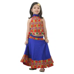 ahhaaaa Girls Blue & Red Embellished Thread Work Ready to Wear Lehenga Choli-picture-43