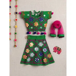 ahhaaaa Girls Embroidered Mirror Work Ready to Wear Lehenga & Blouse With Dupatta-picture-31