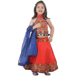ahhaaaa Girls Orange & Blue Embroidered Ready to Wear Lehenga & Blouse With Dupatta-picture-26