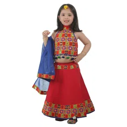 ahhaaaa Girls Red & Blue Embellished Mirror Work Ready to Wear Lehenga & Blouse With Dupatta-picture-38