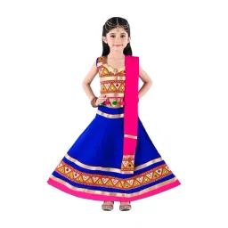Ahhaaaa Kids Blue & Pink Cotton Embroidered Lehenga Cholis-picture-35