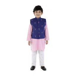 Ahhaaaa Kids Blue & Pink Cotton Floral Print Kurta Set-picture-30