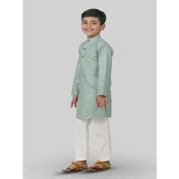 Ahhaaaa Kids Blue & White Cotton Handloom Full Sleeves Kurta Set image 3