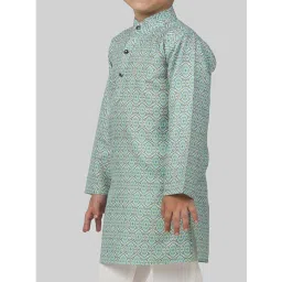 Ahhaaaa Kids Blue & White Cotton Handloom Full Sleeves Kurta Set image 4