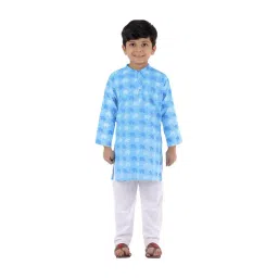 Ahhaaaa Kids Blue & White Cotton Printed Kurta Set-picture-10