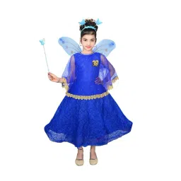 Ahhaaaa Kids Blue Embellished Dress, Wings, Hair Band with Fairy Stick-picture-17