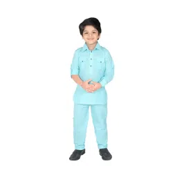 Ahhaaaa Kids Blue Solid Kurta with Pajamas-picture-38