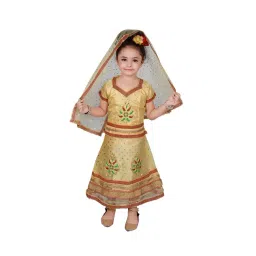 Ahhaaaa Kids Gold Embroidered Choli, Lehenga with Dupatta-picture-14