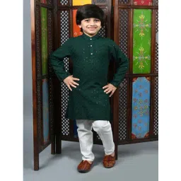 Ahhaaaa Kids Green Cotton Embellished Full Sleeves Kurta Set-picture-21