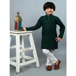 Ahhaaaa Kids Green Cotton Embellished Full Sleeves Kurta Set-picture-24