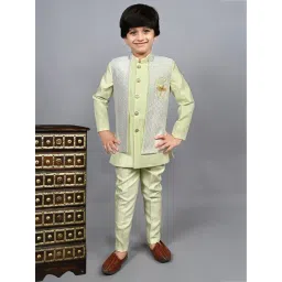 Ahhaaaa Kids Green Embellished Full Sleeves Sherwani, Jacket & Pyjamas-picture-12