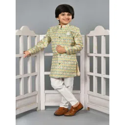 Ahhaaaa Kids Green Embellished Full Sleeves Sherwani Set-picture-16