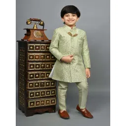 Ahhaaaa Kids Green Embellished Full Sleeves Sherwani Set-picture-15