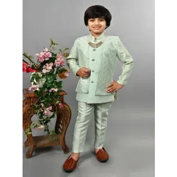 Ahhaaaa Kids Green Embellished Full Sleeves Sherwani Set-picture-13