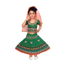Ahhaaaa Kids Green Embroidered Choli, Lehenga with Dupatta-picture-25