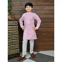 Ahhaaaa Kids Light Pink & White Embellished Full Sleeves Kurta With Pyjamas-picture-19