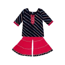 Ahhaaaa Kids Navy & Pink Cotton Striped Kurti Set-picture-32