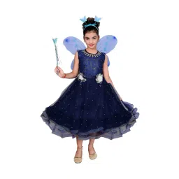 Ahhaaaa Kids Navy Embellished Dress, Wings, Hair Band with Fairy Stick-picture-28