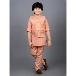 Ahhaaaa Kids Peach Embellished Full Sleeves Sherwani, Jacket & Pyjamas-picture-11