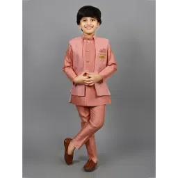 Ahhaaaa Kids Peach Embellished Full Sleeves Sherwani, Jacket & Pyjamas-picture-12