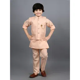 Ahhaaaa Kids Peach Embellished Full Sleeves Sherwani, Jacket & Pyjamas-picture-13
