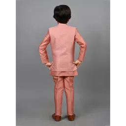 Ahhaaaa Kids Peach Embellished Full Sleeves Sherwani, Jacket & Pyjamas image 2