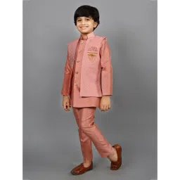 Ahhaaaa Kids Peach Embellished Full Sleeves Sherwani, Jacket & Pyjamas image 3