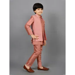 Ahhaaaa Kids Peach Embellished Full Sleeves Sherwani, Jacket & Pyjamas image 4