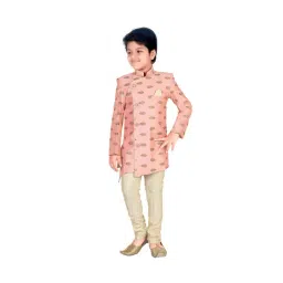Ahhaaaa Kids Pink & Gold Embroidered Kurta with Pajamas-picture-20
