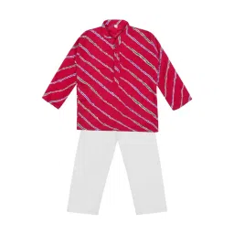 Ahhaaaa Kids Pink & White Cotton Striped Kurta Set-picture-21