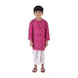 Ahhaaaa Kids Pink & White Cotton Striped Kurta Set-picture-22