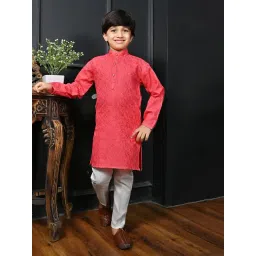 Ahhaaaa Kids Pink & White Embellished Full Sleeves Kurta With Pyjamas-picture-18