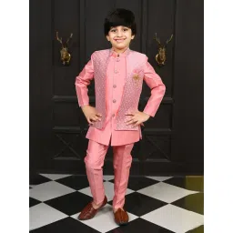 Ahhaaaa Kids Pink Embellished Full Sleeves Sherwani, Jacket & Pyjamas-picture-14