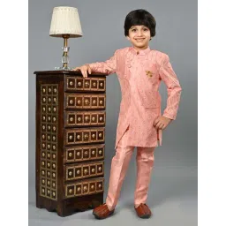 Ahhaaaa Kids Pink Embellished Full Sleeves Sherwani Set-picture-30