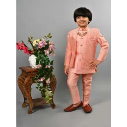 Ahhaaaa Kids Pink Embellished Full Sleeves Sherwani Set-picture-11